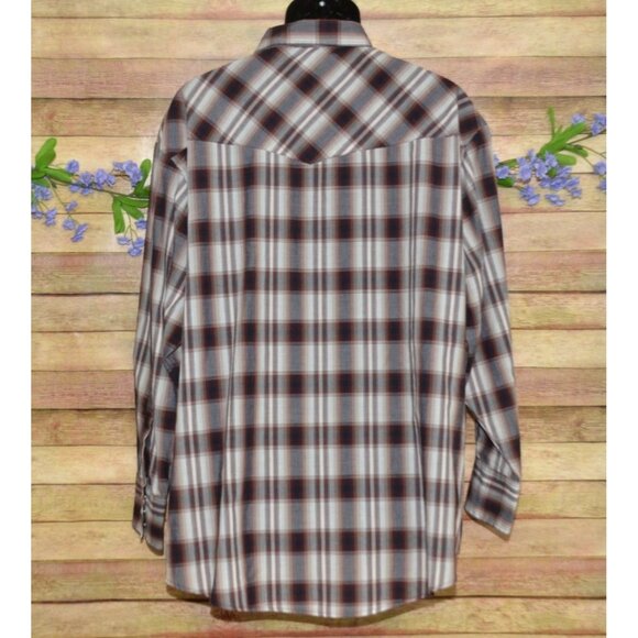 Plains Western Wear Big Man Brown Plaid Pearl Snap Long Sleeve Shirt Size 2X - Picture 6 of 10